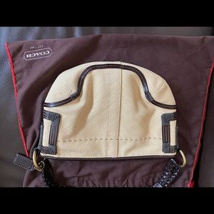 Coach shoulder bag, canvas with brown leather